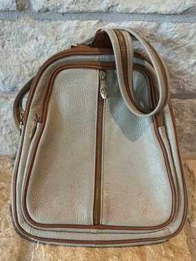 Valentina Cream and Brown Trim Leather Crossbody/Backpack Bag